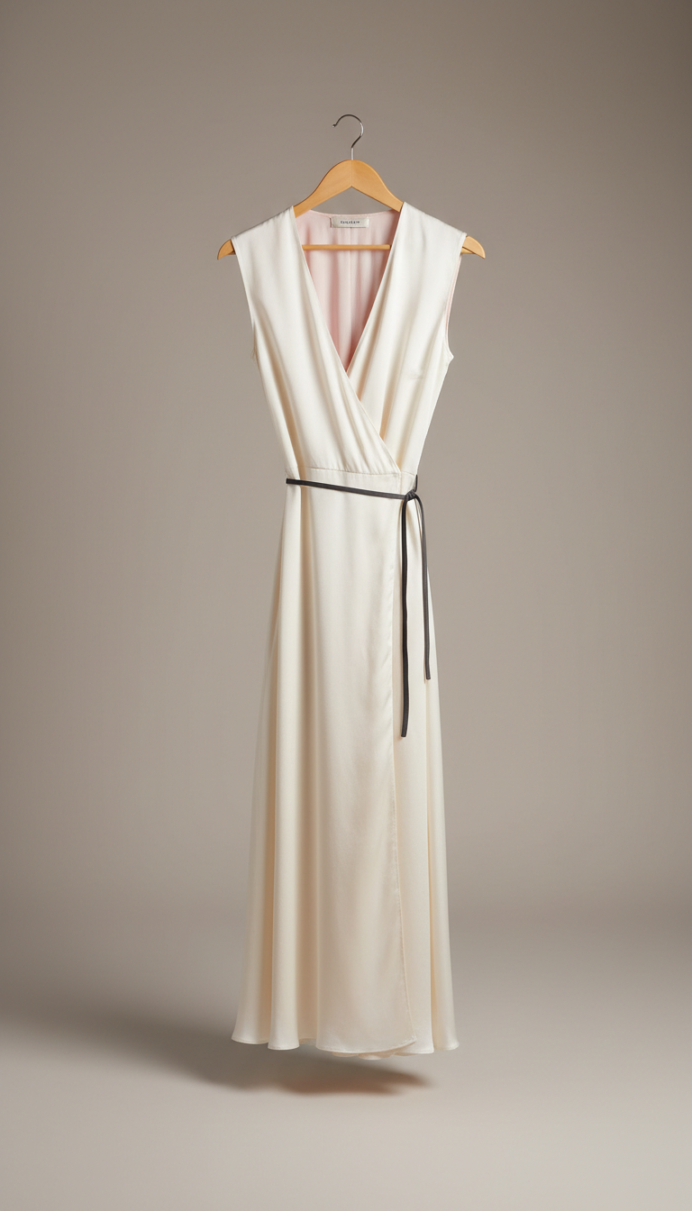 Ivory Silk Blend Wrap Dress